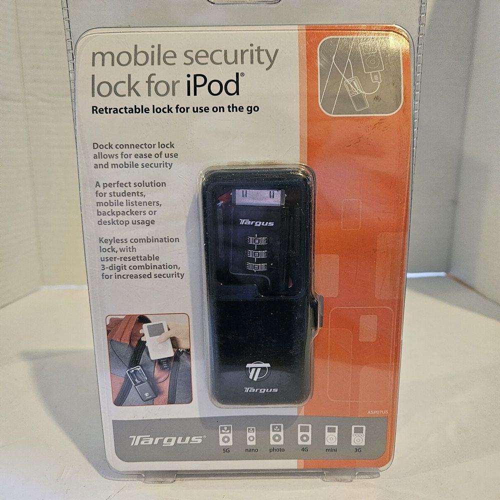 Targus Mobile Security Retractab‎ Lock For Apple iPod 4g Mini Nano 5g New Nos
